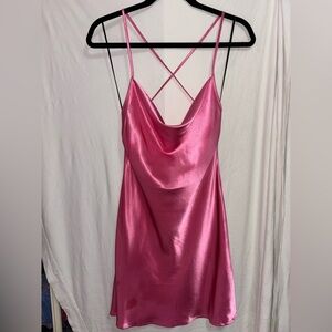 Pink Satin Cowl Back Mini Dress